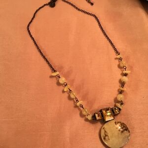 Dark Brown Metal Chain with Beads and Pendant